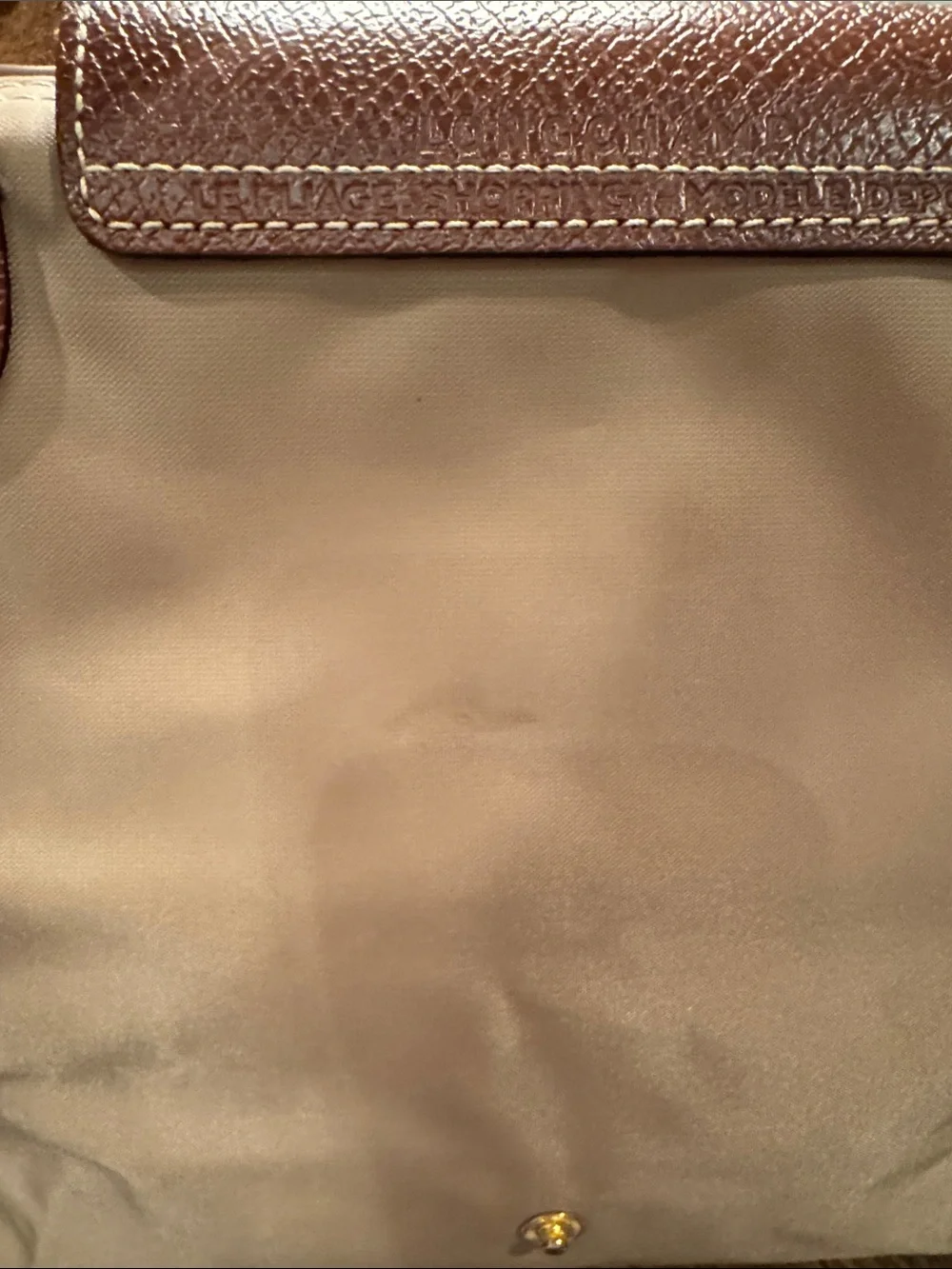 Longchamp Beige Nylon Shoulder Bag-tote 2-way bag with Brown Leather Trim - Picture 9 of 12